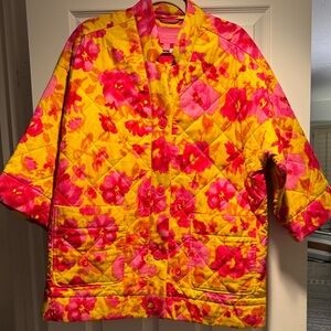 Isaac Mizrahi Live! - Pink and Yellow Floral Quilted Button Up Jacket